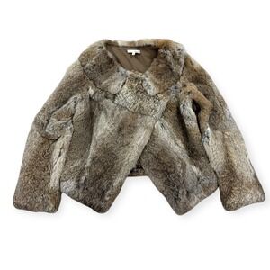 Ba&Sh Rabbit Fur Jacket Women's Size 3 Brown Cropped Shawl Collar Winter Luxury